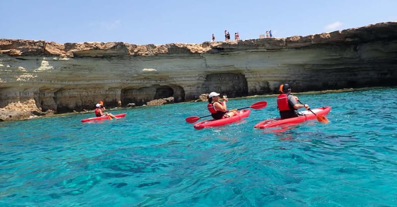 5-hour Cape Greco Caves kayaking + Snorkelling trip - Paddling east from Limnara Beach