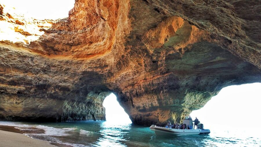 Albufeira: Benagil Cave and Dolphin Sightseeing Boat Cruise - Inside the famous Benagil Cave