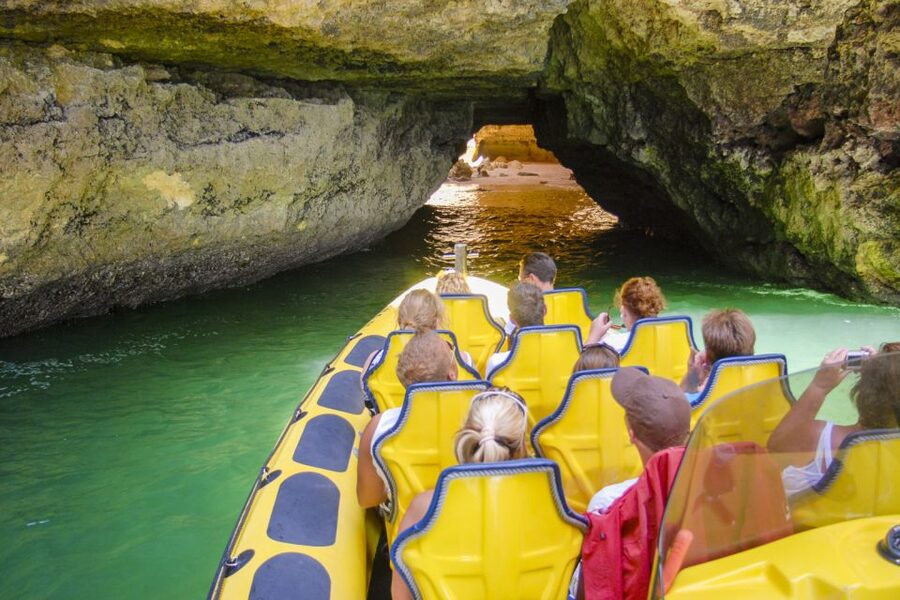 Albufeira: Benagil Caves & Dolphin Watching Speed Boat Tour - Entering Benagil Cave for a few memorable minutes