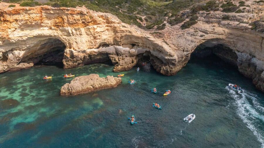 Albufeira Marina: Benagil Cave to Marinha Beach Kayak Tour - Swimming when the sea is calm