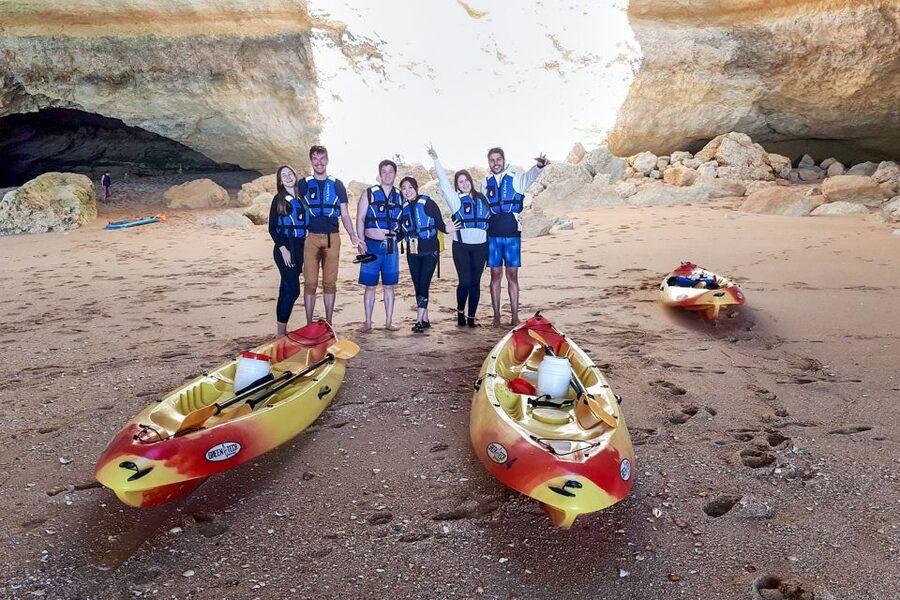 Benagil: Benagil Caves and Secret Spots Guided Kayaking Tour - A break near Praia da Marinha