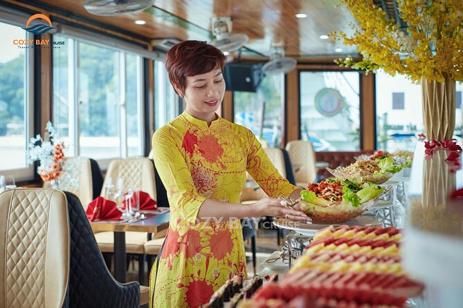 Cozy Bay Halong 5-Star Day Cruise, Buffet, Cave, Kayak, Swimming - Buffet lunch and onboard service