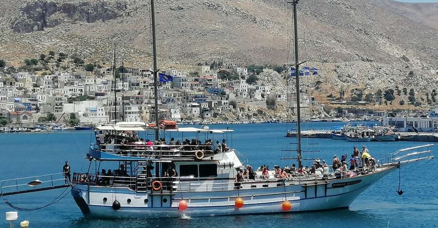 From Ag Anna: Rina's Cave and Ano and Kato Koufonisi Cruise - A generous Naxian lunch on deck
