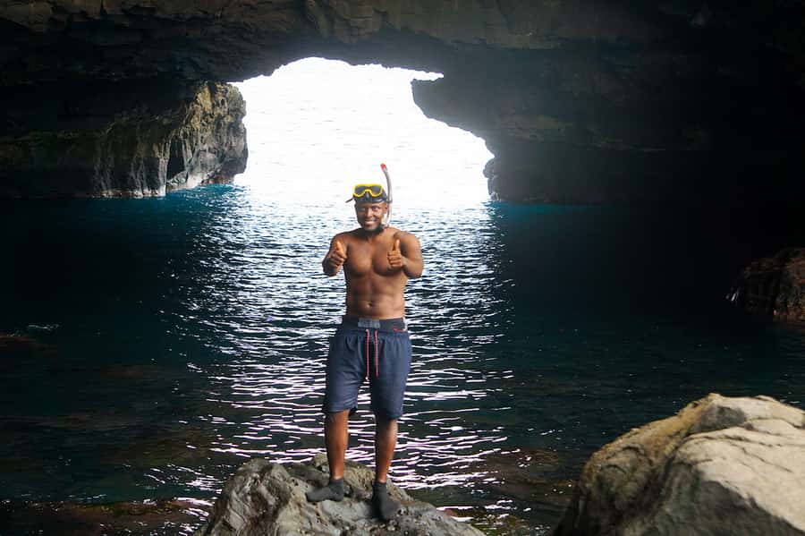 From Praia: Boat Trip, Snorkeling, Cave & BBQ on the Beach - Swimming into the Àguas Belas cave