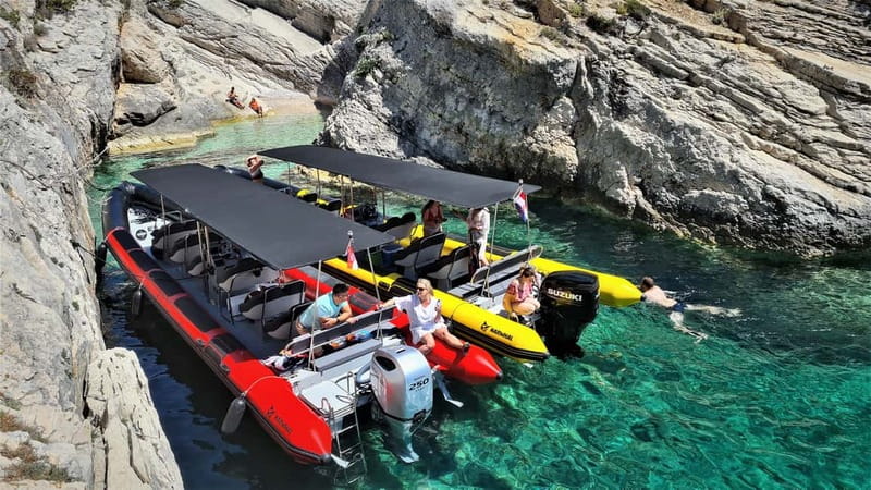 From Split: Blue Cave, Hvar, Mamma Mia, 5 Islands boat Tour - Vis military bunkers and the limestone caves