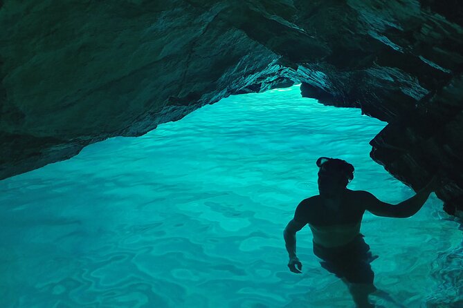 Full Day Kayaking and Snorkeling to Green Cave with GoPro photos - Entering the Green Cave on Šipan