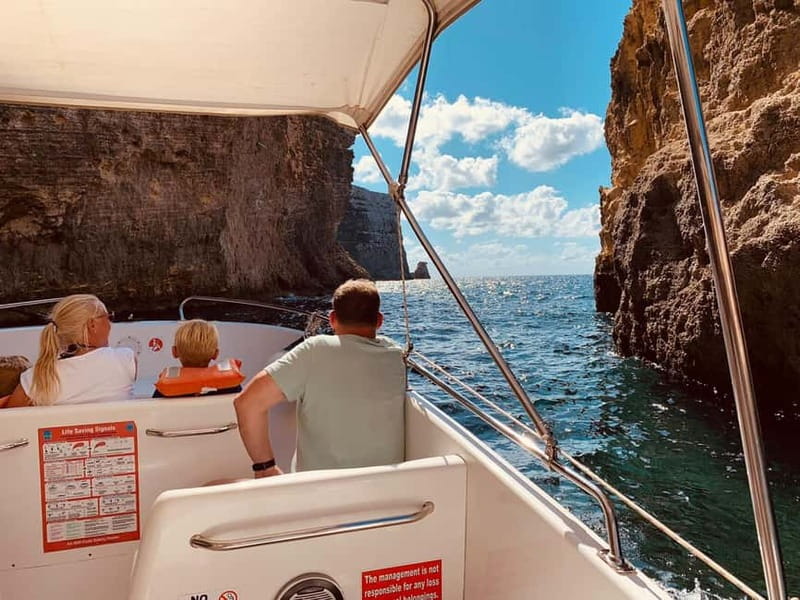 Mellieha: 1:00pm Speedboat round Comino Caves 2h Blue Lagoon - St. Marija Tower and views over the island