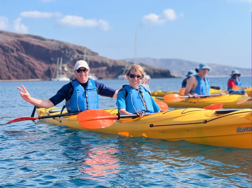 Santorini: Sea Caves Kayak Trip with Snorkeling and Picnic - White Beach and the optional cliff jump