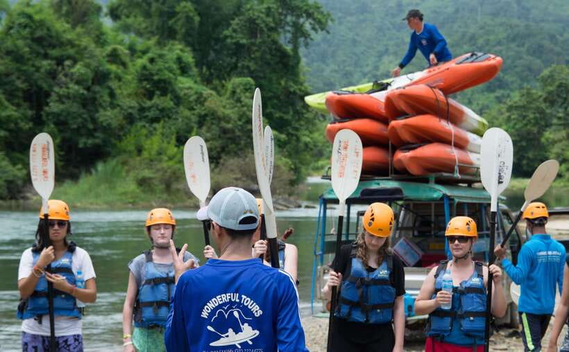 Vang Vieng: Kayaking & Cave Tubing with Zip Line/Blue Lagoon - Tham Nang Far and its limestone shapes