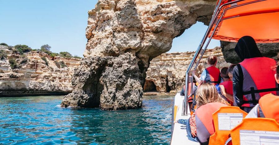Vilamoura: Benagil Cave Boat Tour with Entry&Dolphin search - Leaving Vilamoura Marina for the Algarve coast